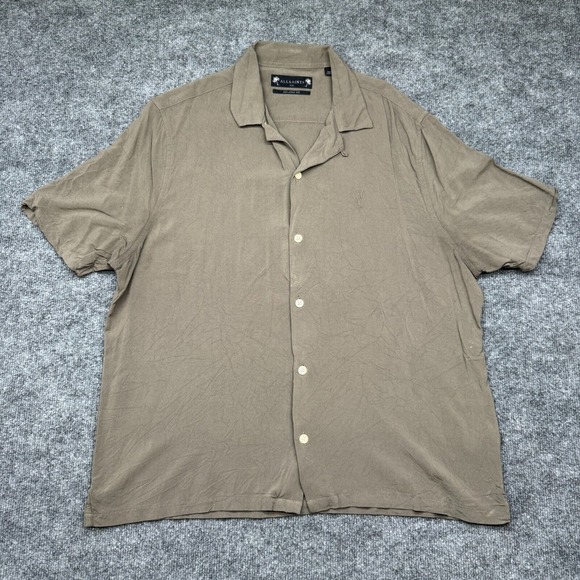 All Saints Other - AllSaints Camp Men's 2XL Relaxed-Fit Short Sleeve Shirt Brown Solid Loop